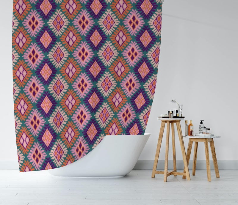 Worthwhile Goods Pink Ikat Print Shower Curtain, Bathroom Decor, Boho Colorful Modern Fabric Shower Curtain 72x72 Inches (Ikat) - Image 3